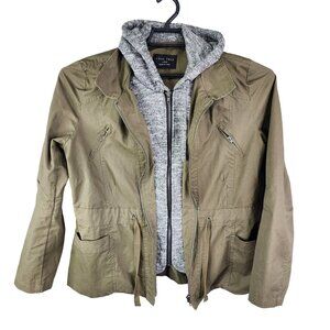 Womens Love Tree Large Olive Green Utility Jacket w/ Sweater Insert Full Zip L